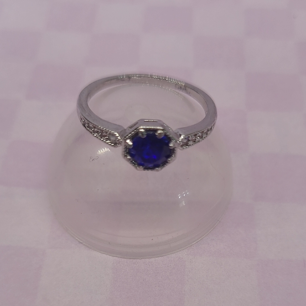 Blue Stone Silver Ring - Size 8